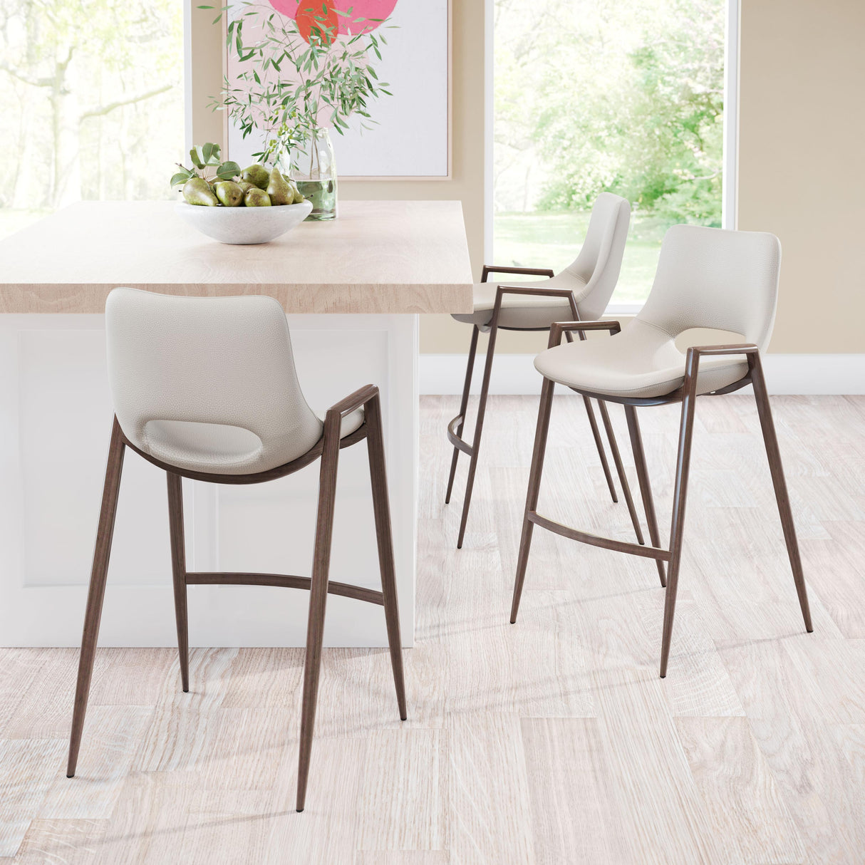 ZUO Desi Counter Stool (Set of 2) Beige & Walnut