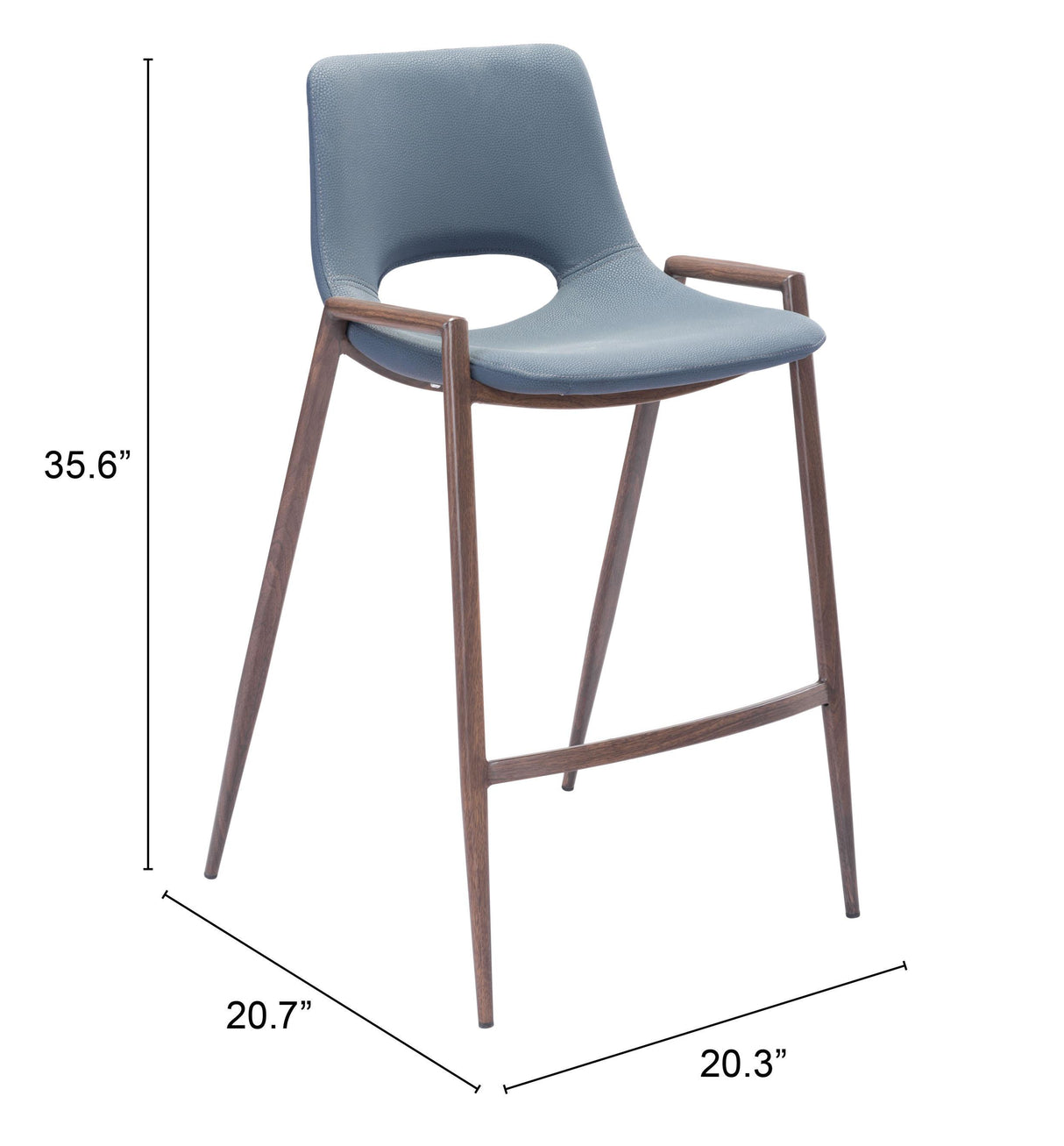 ZUO Desi Counter Stool (Set of 2) Azure Gray & Walnut