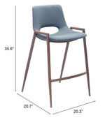 ZUO Desi Counter Stool (Set of 2) Azure Gray & Walnut