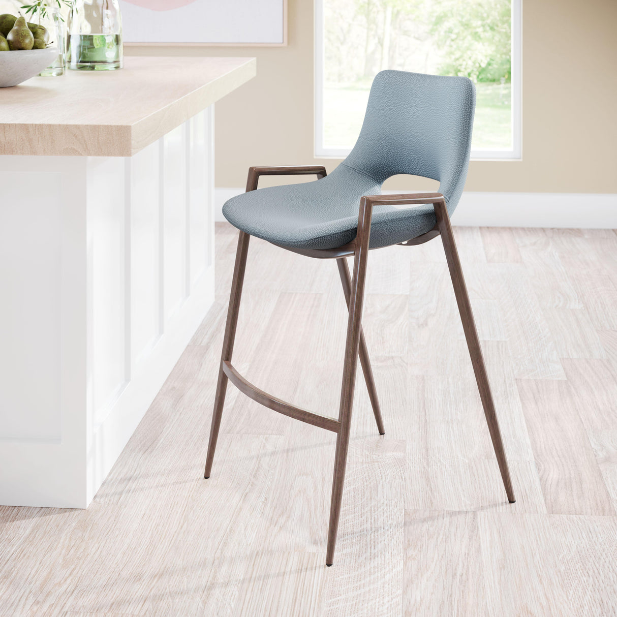 ZUO Desi Counter Stool (Set of 2) Azure Gray & Walnut