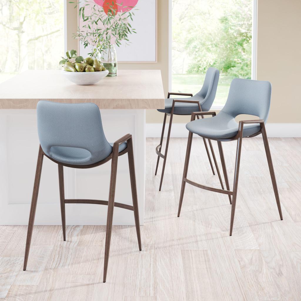ZUO Desi Counter Stool (Set of 2) Azure Gray & Walnut