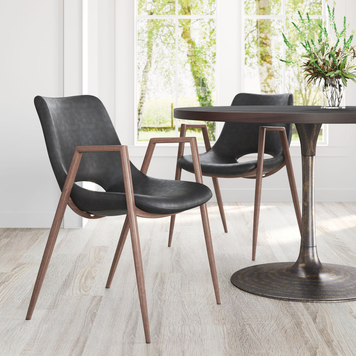 ZUO Desi Dining Chair (Set of 2) Black & Walnut