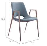 ZUO Desi Dining Chair (Set of 2) Azure Gray & Walnut