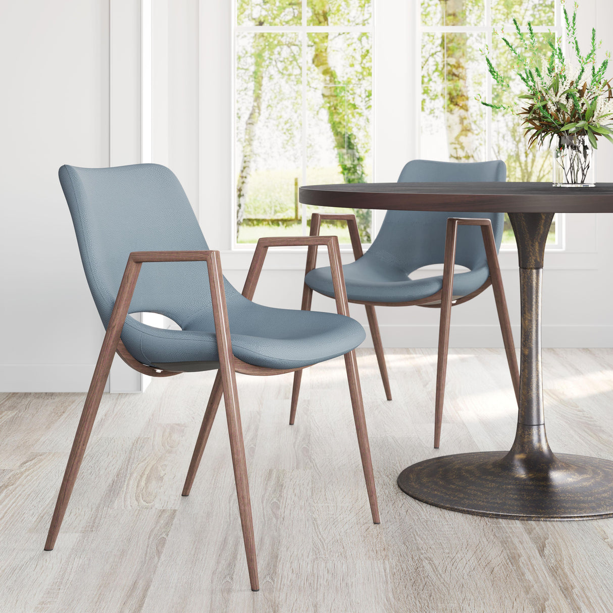 ZUO Desi Dining Chair (Set of 2) Azure Gray & Walnut