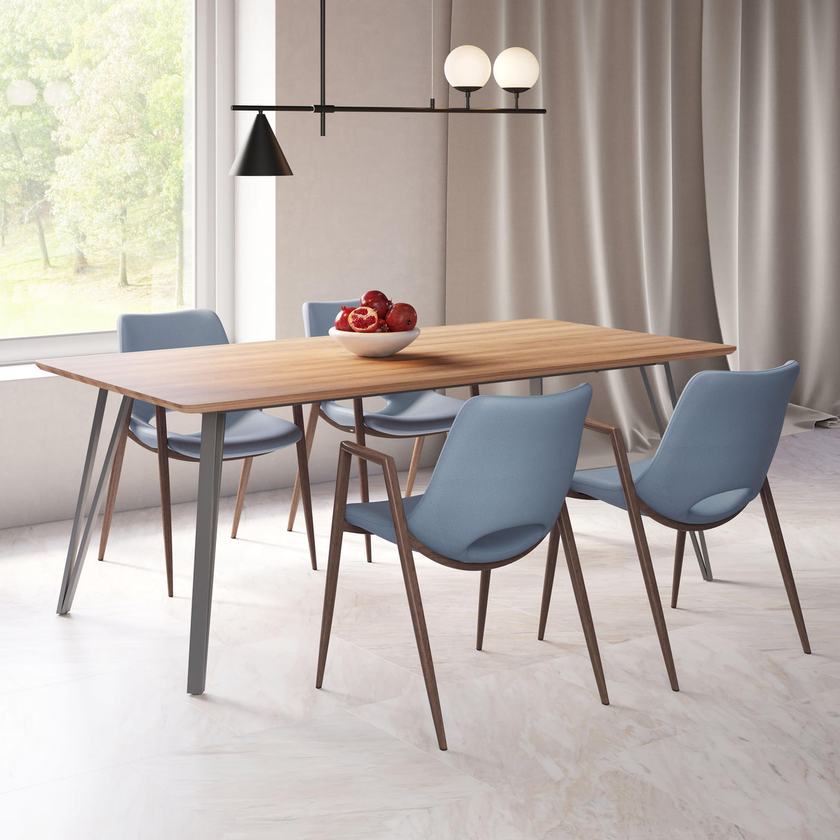 ZUO Desi Dining Chair (Set of 2) Azure Gray & Walnut