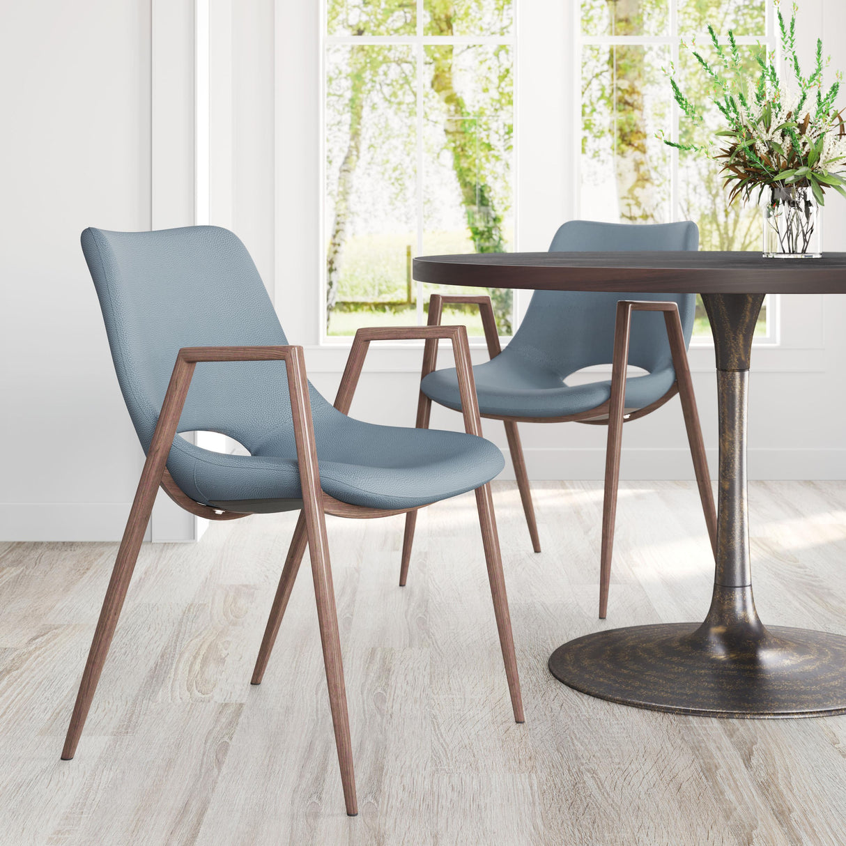 ZUO Desi Dining Chair (Set of 2) Azure Gray & Walnut