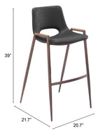 ZUO Desi Barstool (Set of 2) Black & Walnut