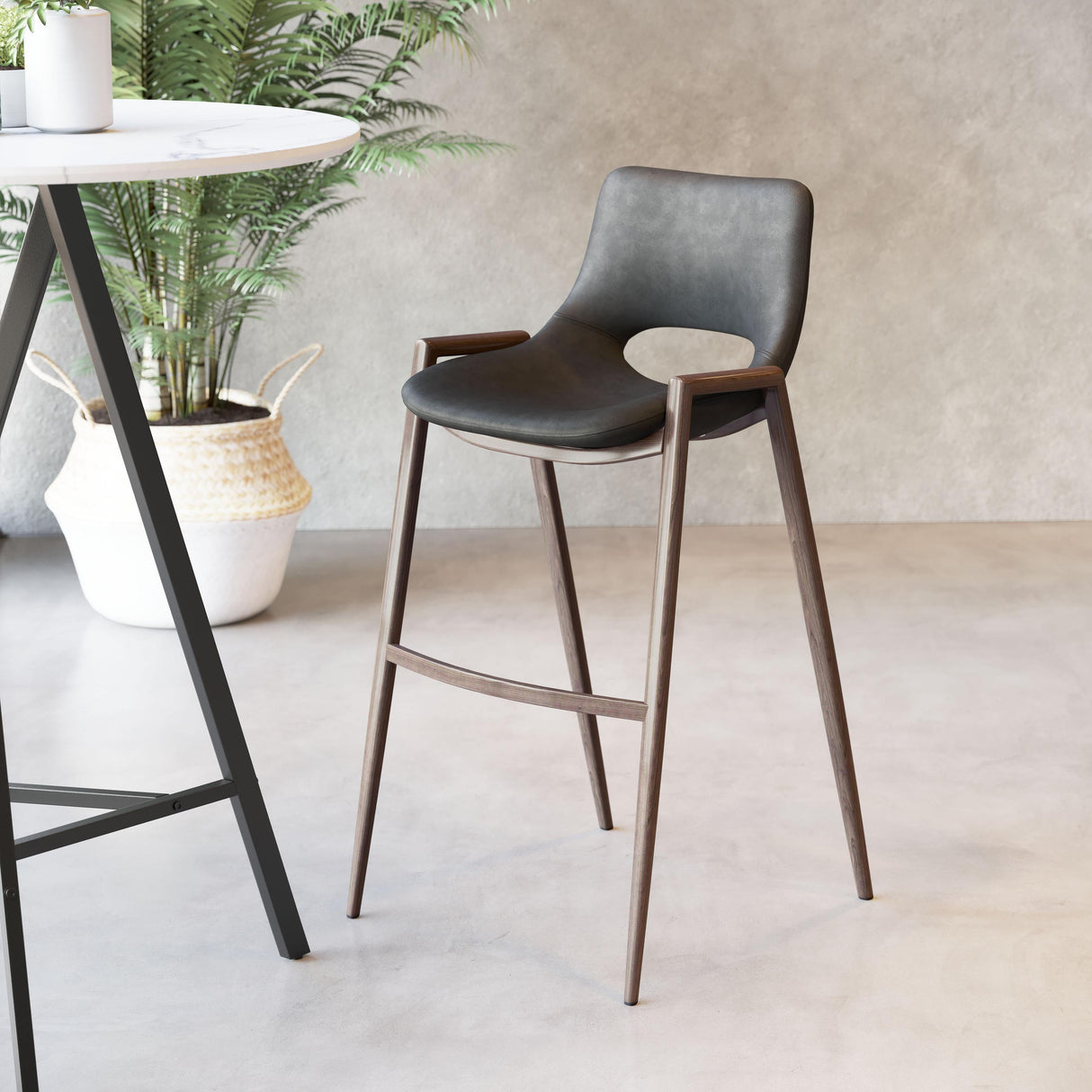 ZUO Desi Barstool (Set of 2) Black & Walnut