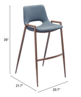 ZUO Desi Barstool (Set of 2) Azure Gray & Walnut
