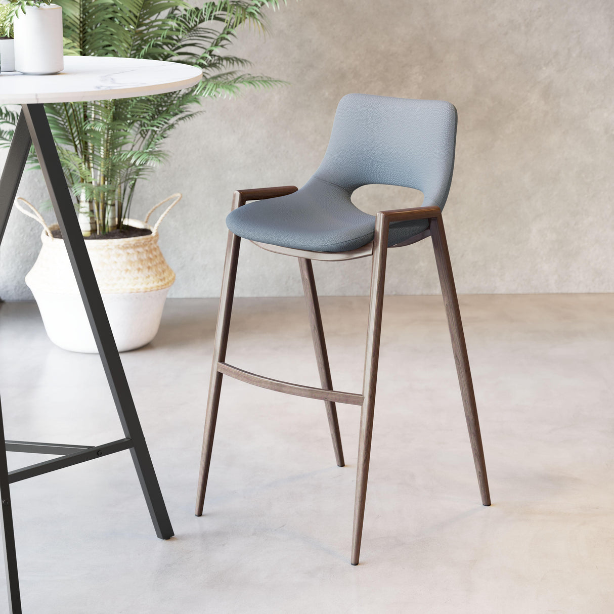 ZUO Desi Barstool (Set of 2) Azure Gray & Walnut