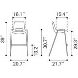 ZUO Desi Barstool (Set of 2) Azure Gray & Walnut