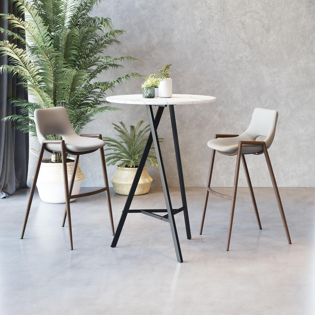 ZUO Desi Barstool (Set of 2) Beige & Walnut