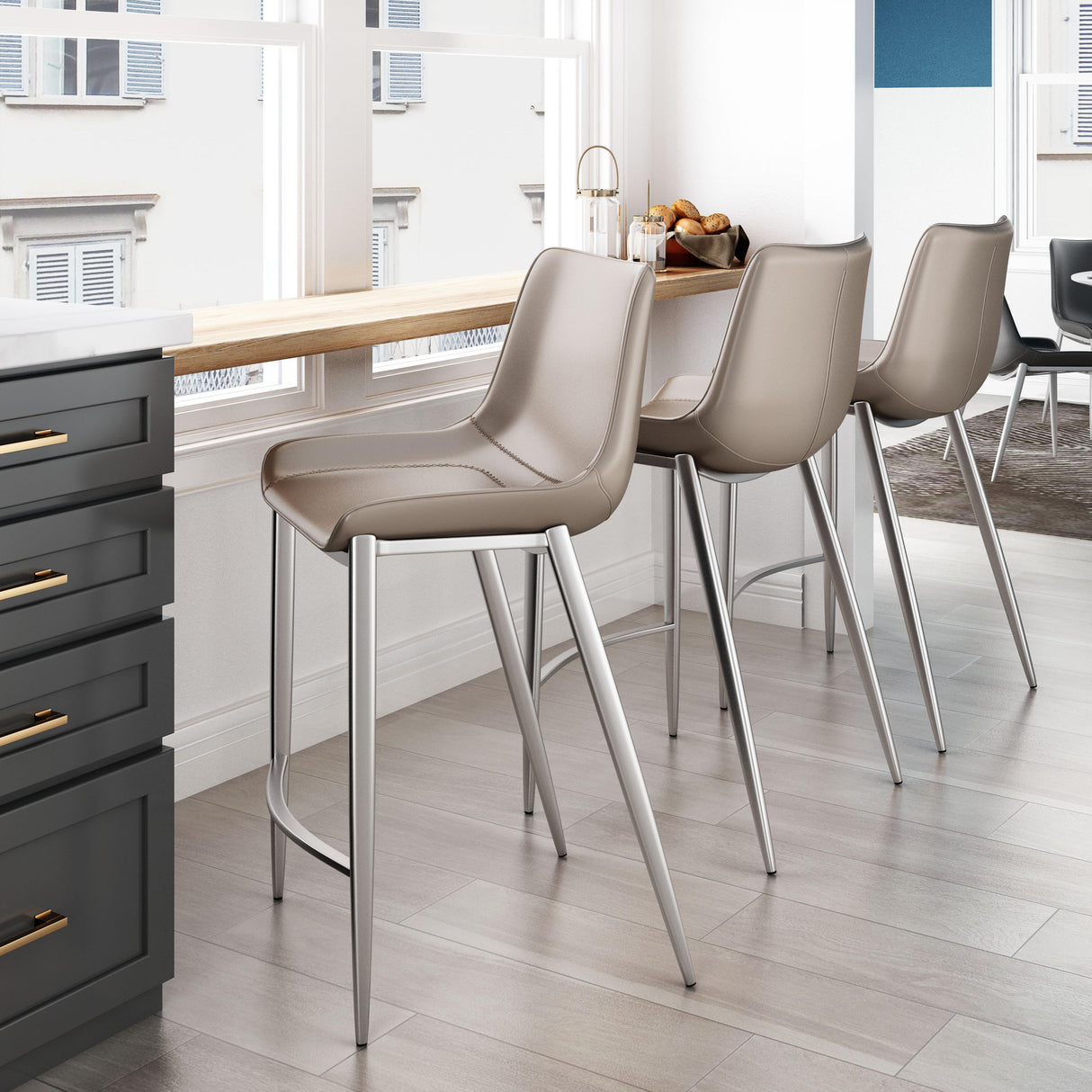 ZUO Magnus Counter Stool (Set of 2) Brown & Silver