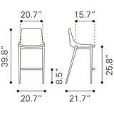 ZUO Magnus Counter Stool (Set of 2) Brown & Silver