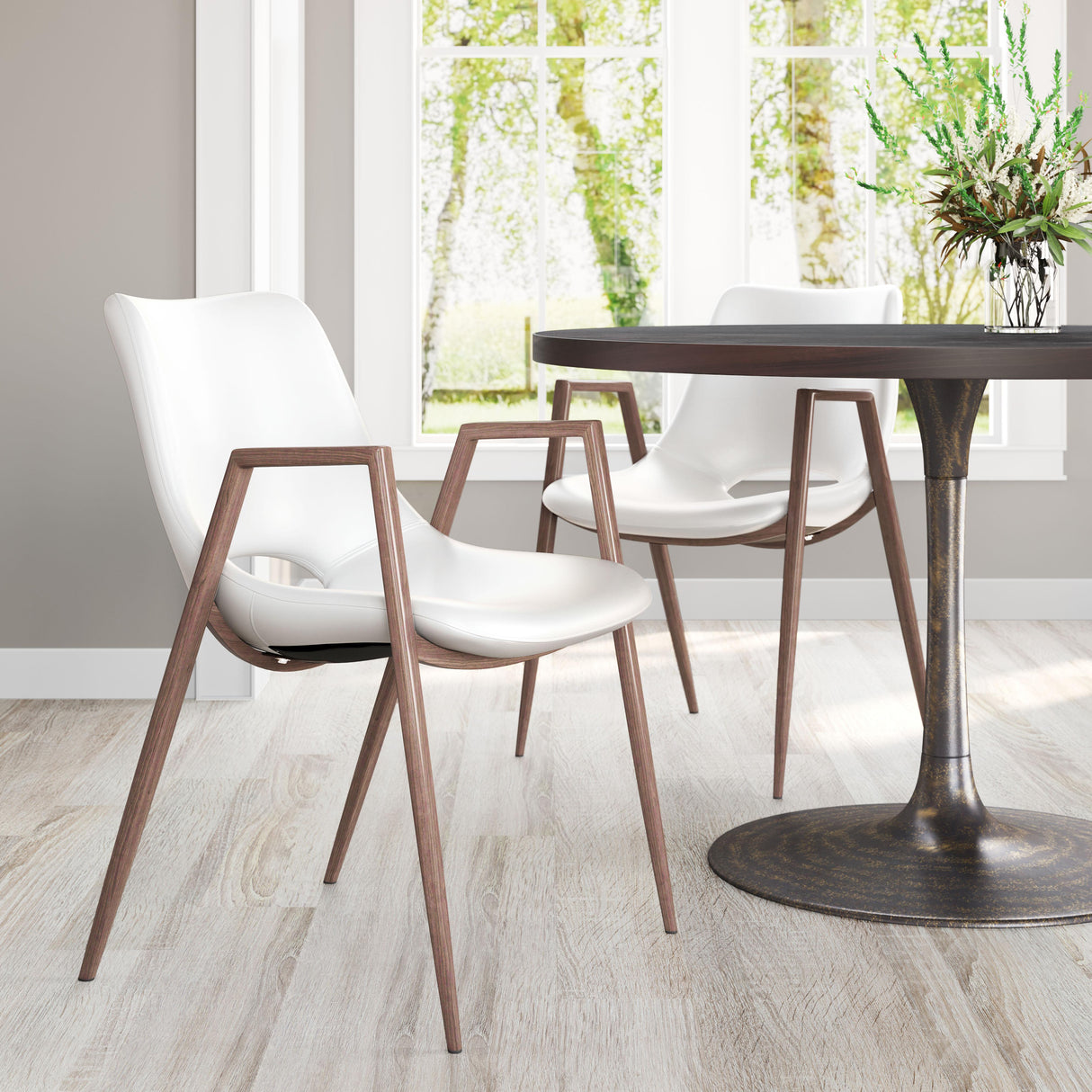 ZUO Desi Dining Chair (Set of 2) White & Walnut