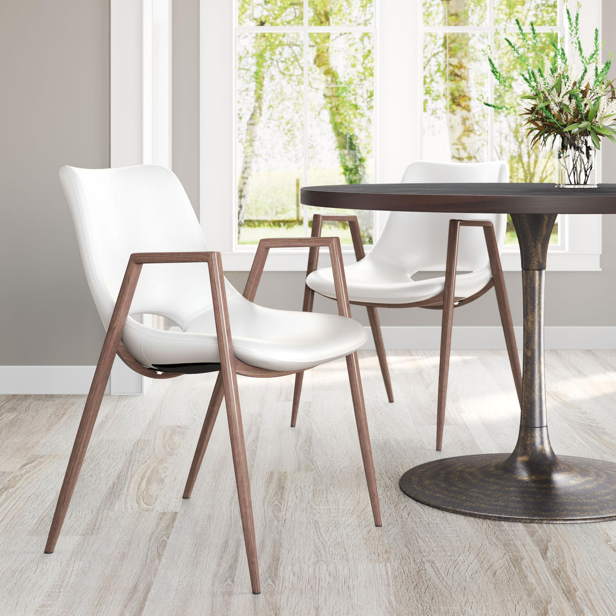 ZUO Desi Dining Chair (Set of 2) White & Walnut