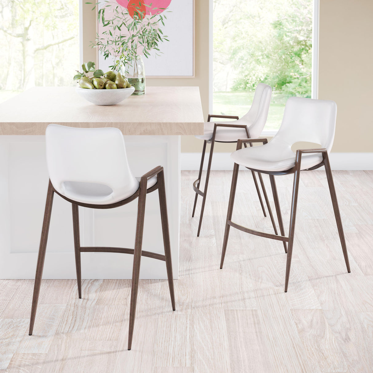ZUO Desi Counter Stool (Set of 2) White & Walnut