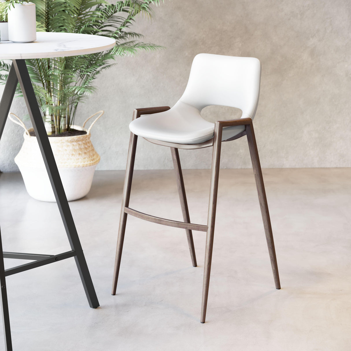 ZUO Desi Barstool (Set of 2) White & Walnut