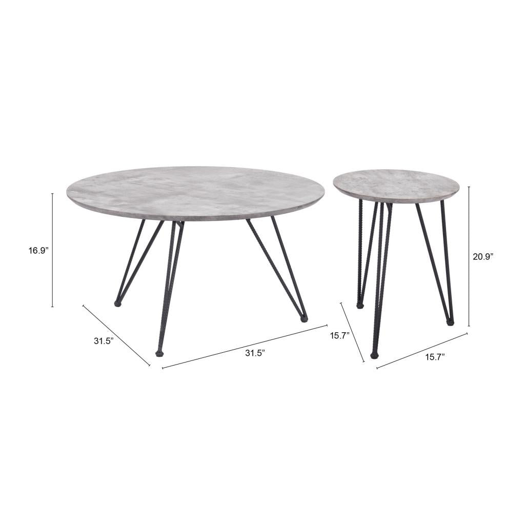 ZUO Kerris Coffee Table Set (2-Piece) Gray & Black