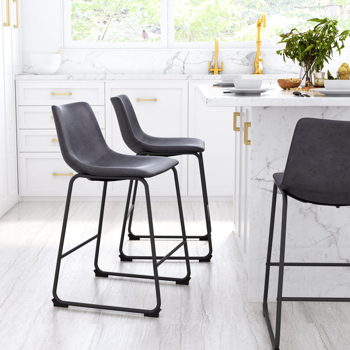 ZUO Smart Counter Stool (Set of 2) Charcoal