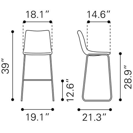 ZUO Smart Barstool (Set of 2) Vintage Espresso