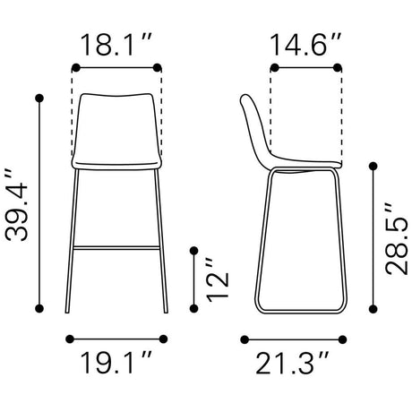 ZUO Smart Barstool (Set of 2) Charcoal