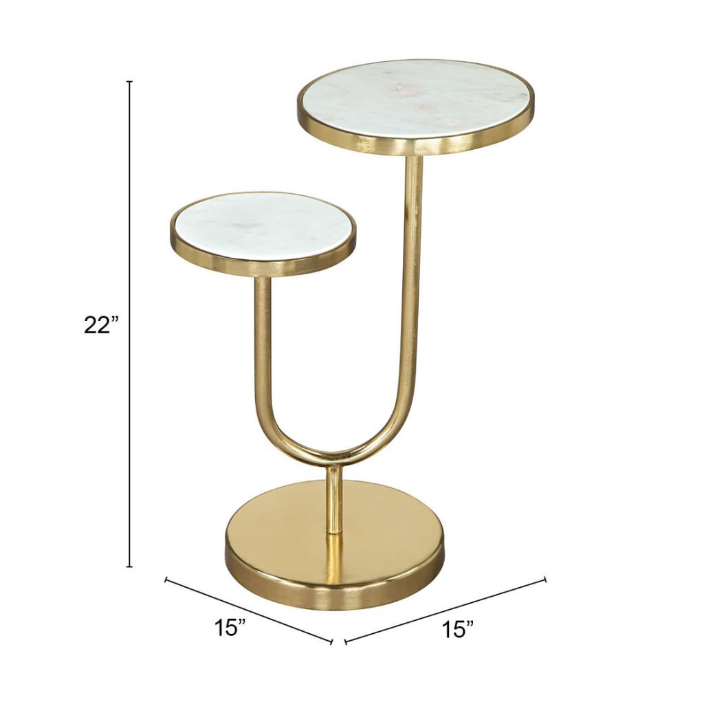 ZUO Marc Side Table White & Gold