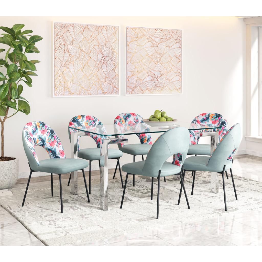 ZUO Bethpage Dining Chair (Set of 2) Multicolor Print & Green