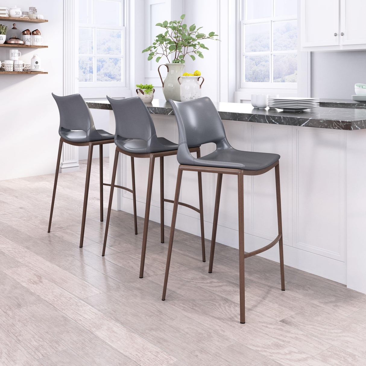 ZUO Ace Barstool (Set of 2) Dark Gray & Walnut