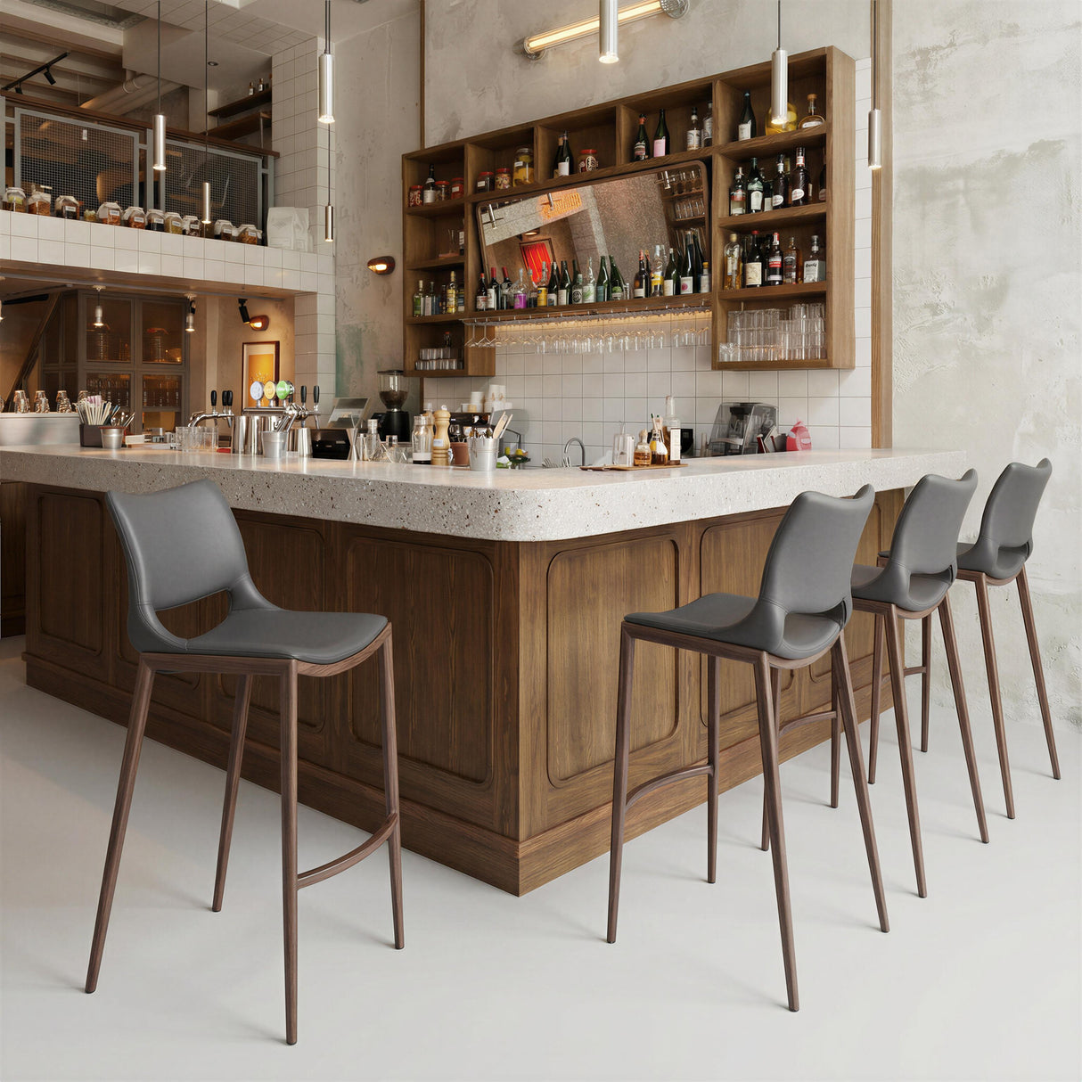 ZUO Ace Barstool (Set of 2) Dark Gray & Walnut