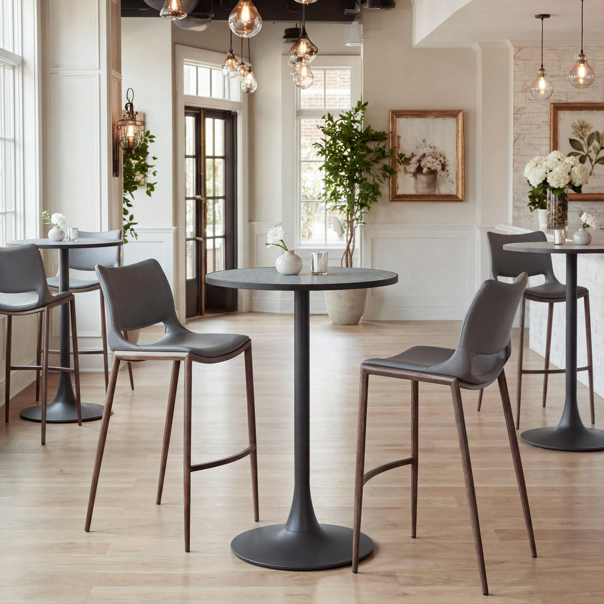 ZUO Ace Barstool (Set of 2) Dark Gray & Walnut