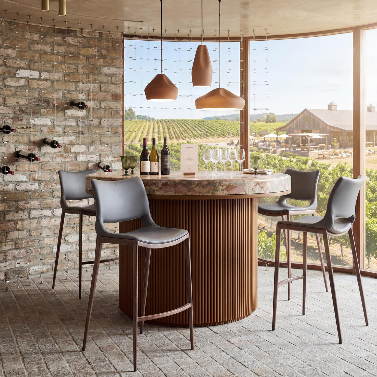 ZUO Ace Barstool (Set of 2) Dark Gray & Walnut