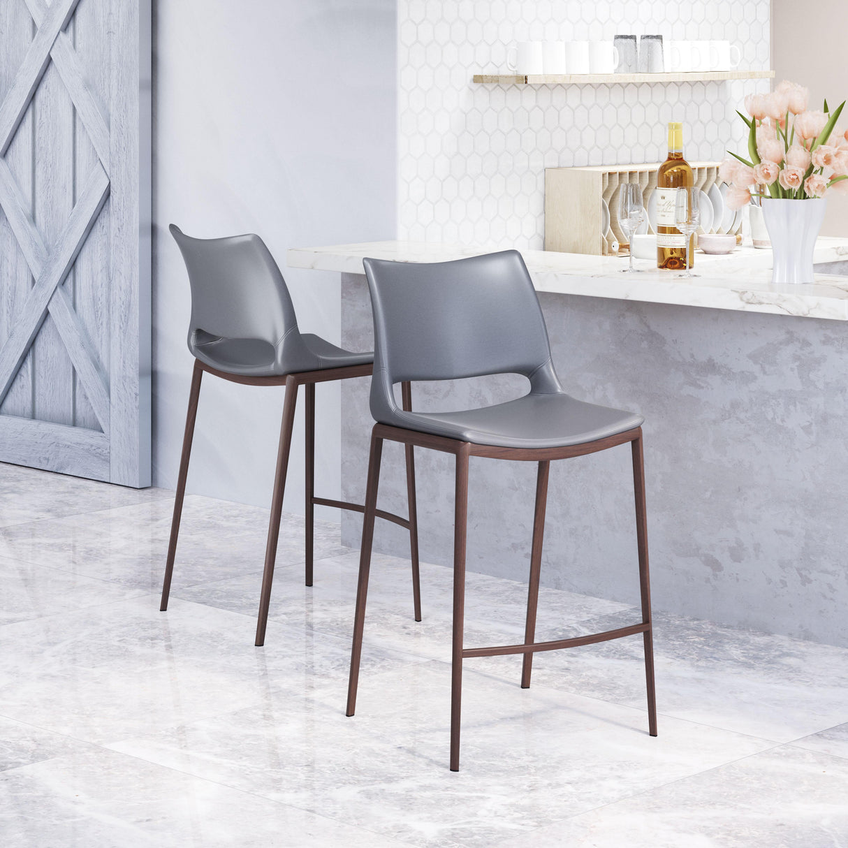 ZUO Ace Counter Stool (Set of 2) Dark Gray & Walnut