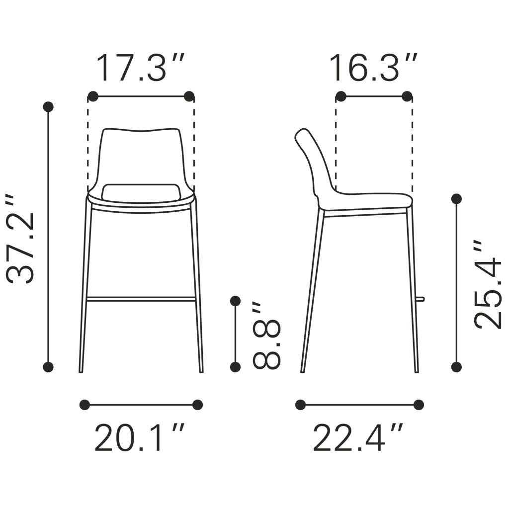 ZUO Ace Counter Stool (Set of 2) Dark Gray & Walnut
