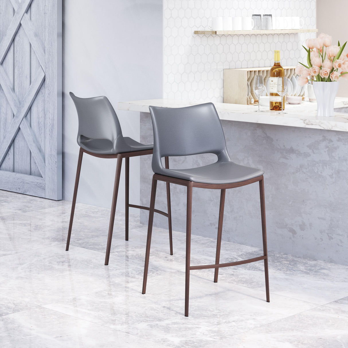 ZUO Ace Counter Stool (Set of 2) Dark Gray & Walnut
