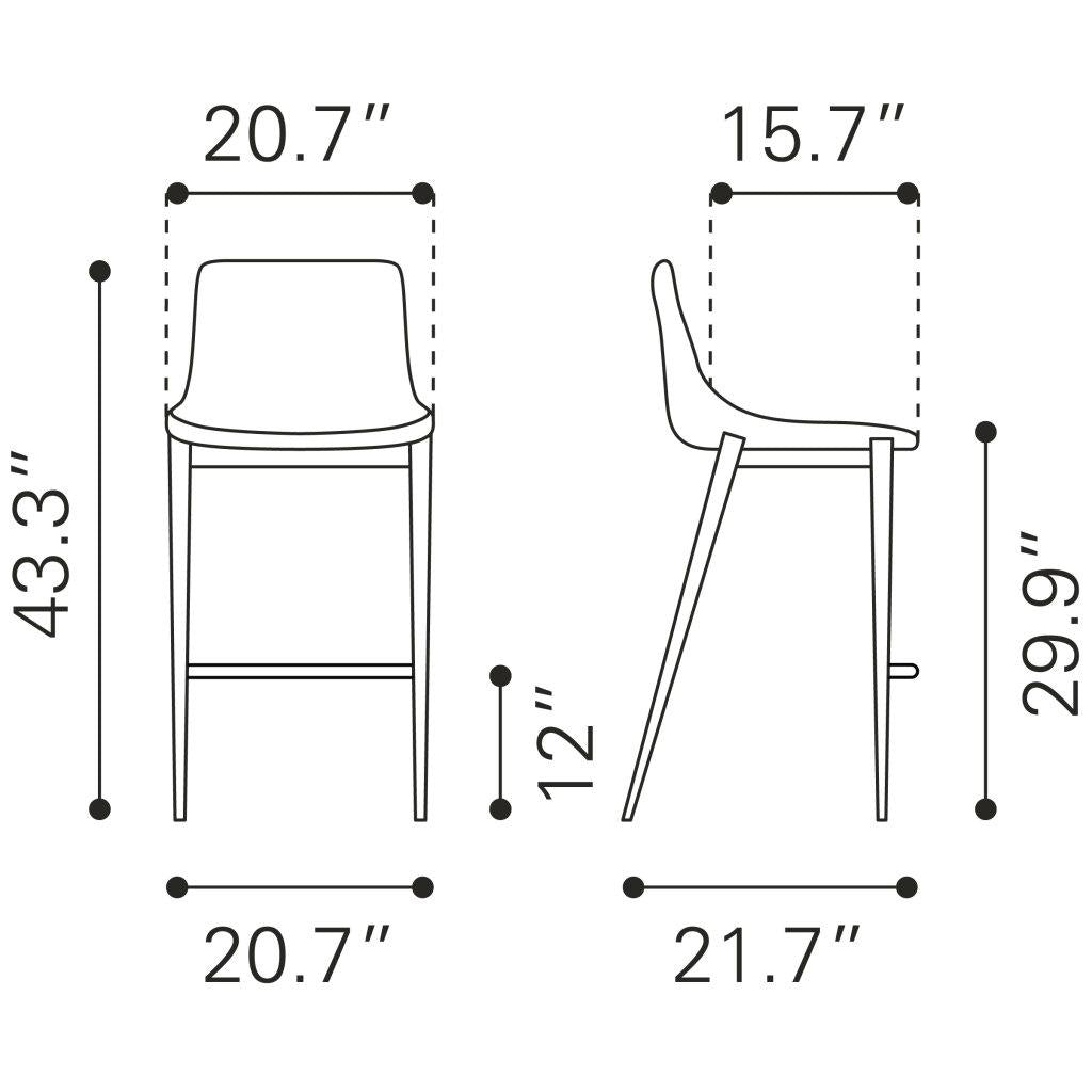 ZUO Magnus Barstool (Set of 2) Dark Gray & Black