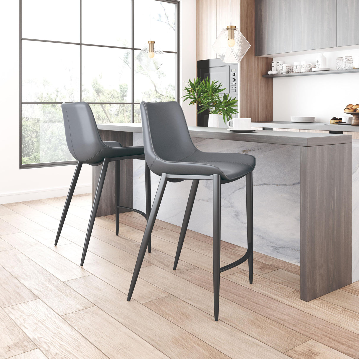 ZUO Magnus Barstool (Set of 2) Dark Gray & Black