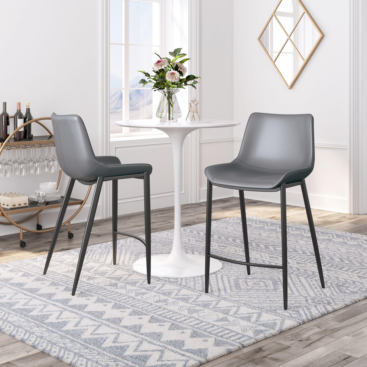 ZUO Magnus Counter Stool (Set of 2) Dark Gray & Black