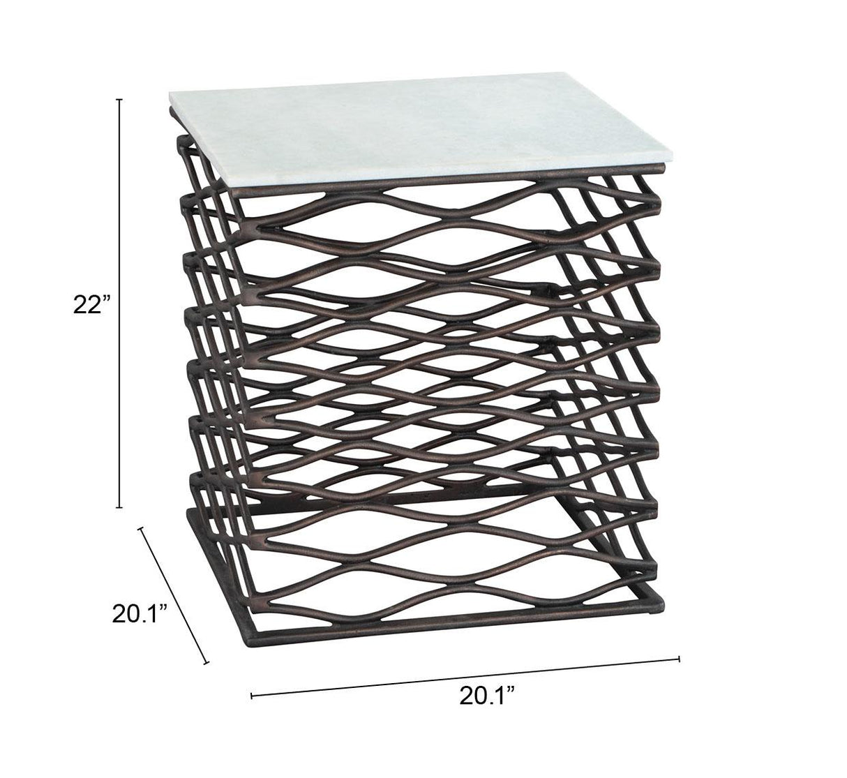 ZUO Duke Side Table White & Antique Bronze