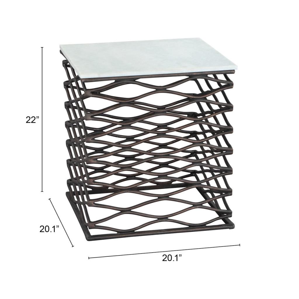 ZUO Duke Side Table White & Antique Bronze