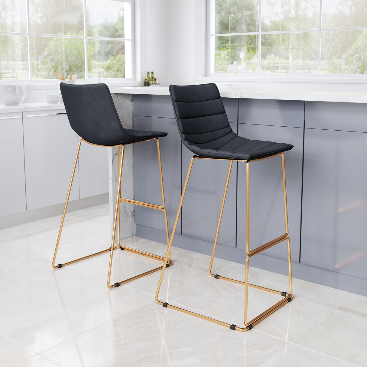 ZUO Adele Barstool (Set of 2) Black & Gold