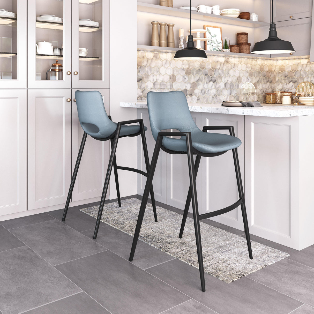 ZUO Desi Barstool (Set of 2) Azure Gray