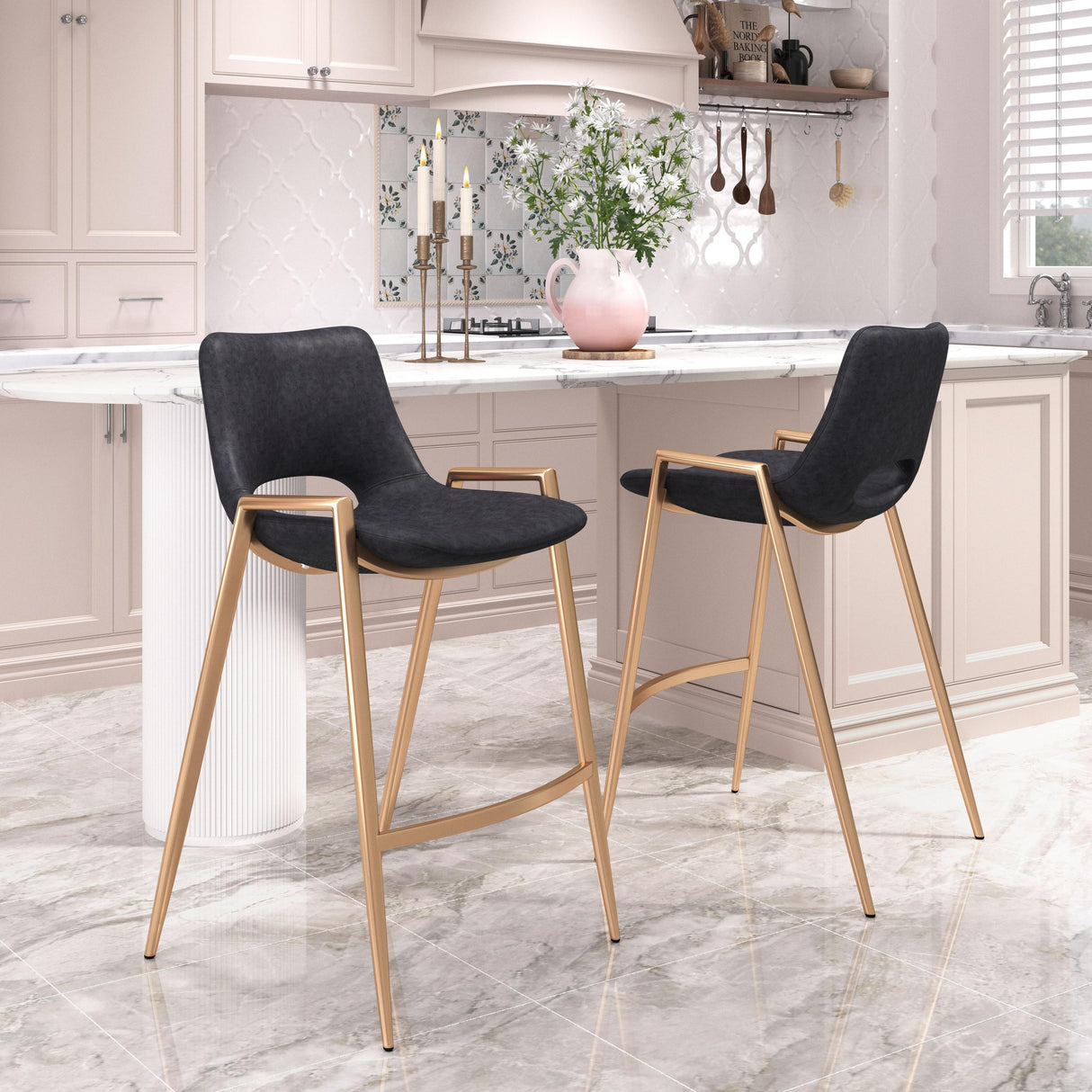 ZUO Desi Counter Stool (Set of 2) Black & Gold
