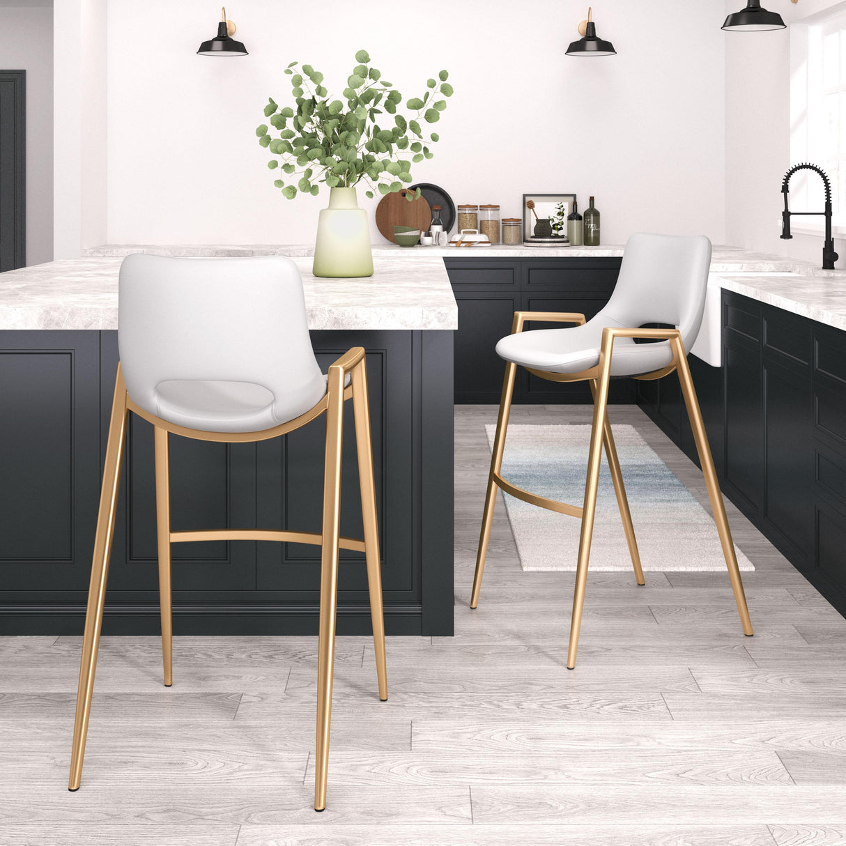 ZUO Desi Barstool (Set of 2) White & Gold