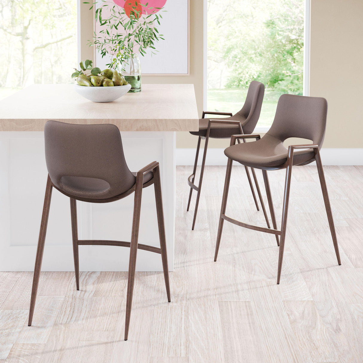 ZUO Desi Counter Stool (Set of 2) Brown & Walnut