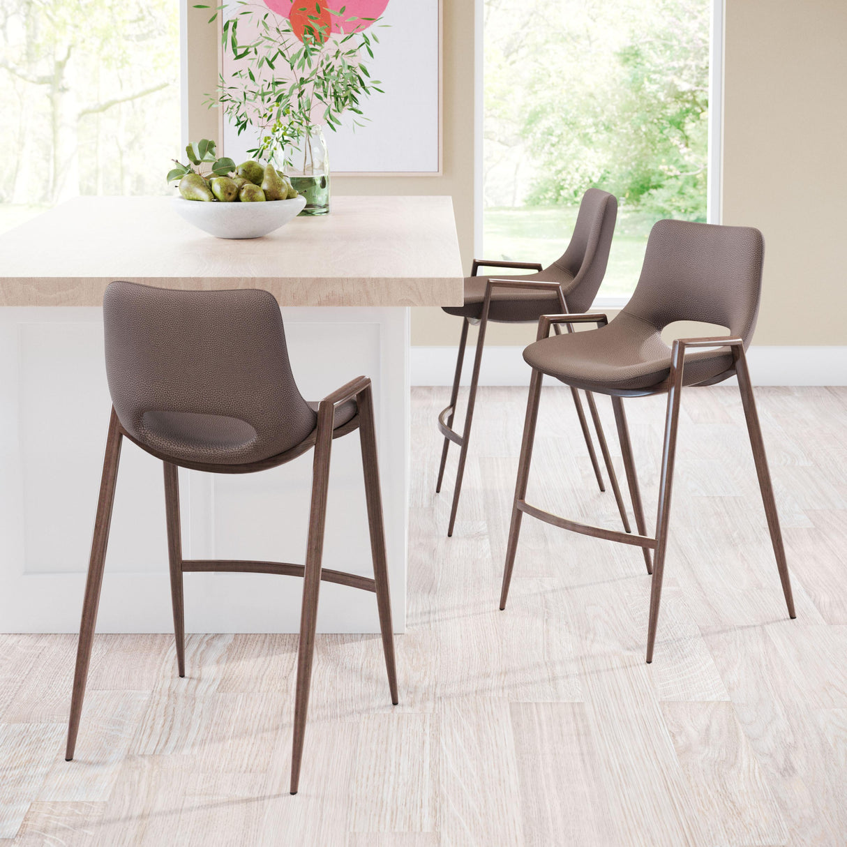 ZUO Desi Counter Stool (Set of 2) Brown & Walnut