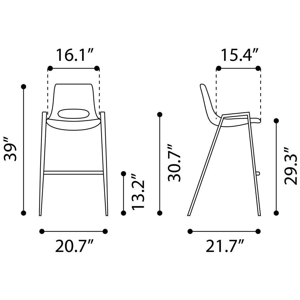 ZUO Desi Barstool (Set of 2) Brown & Walnut
