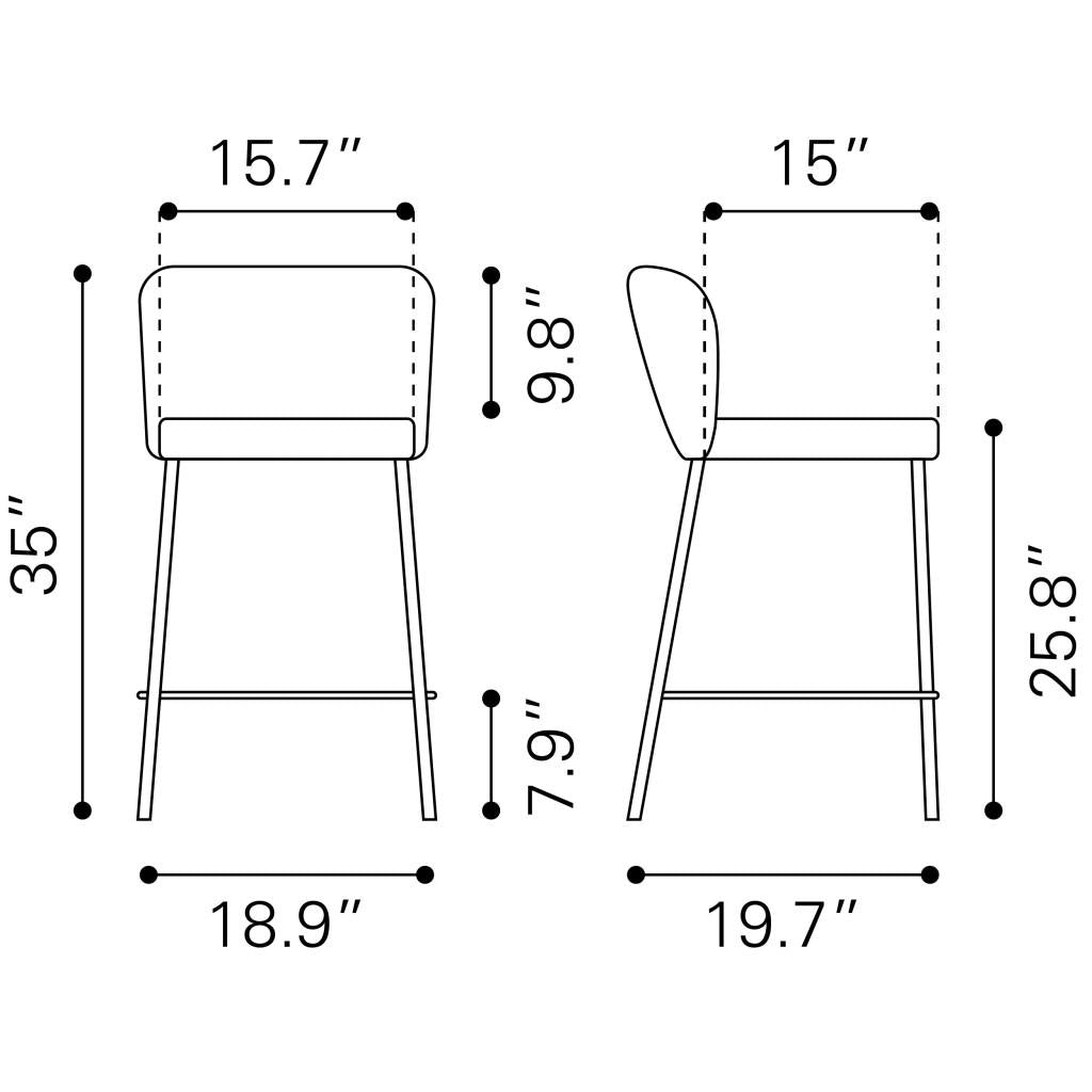 ZUO Linz Counter Stool (Set of 2) Gray