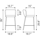 ZUO Linz Counter Stool (Set of 2) Gray