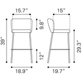 ZUO Linz Barstool (Set of 2) Gray